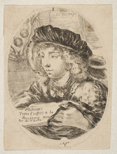 Busto de un joven con gorra con plumas, girado tres cuartos a la izquierda, 1650 de Stefano della Bella