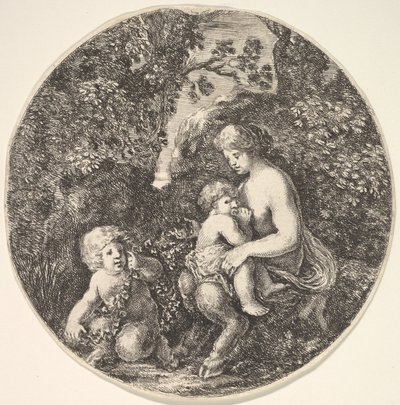Una sátiro hembra amamantando a un niño a la derecha, girada hacia la izquierda, un niño sátiro..., 1639 de Stefano della Bella