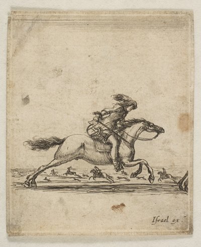 Jinete con espada en mano galopando hacia la derecha, otros jinetes galopando..., ca. 1645-46 de Stefano della Bella