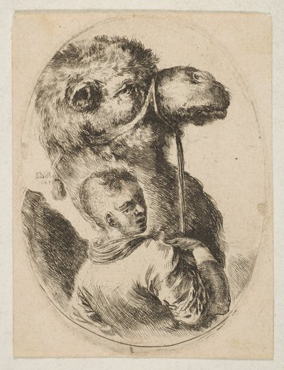 Un esclavo sostiene un camello por la brida, de Varias cabezas en estilo persa, 1649 de Stefano della Bella