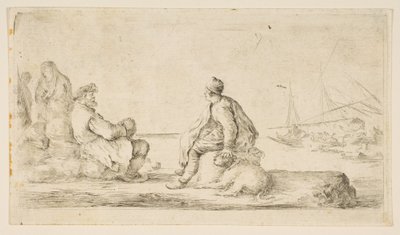 Un joven marinero y un anciano sentados junto al mar, siglo XVII de Stefano della Bella
