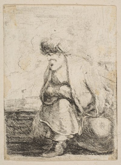 Un viejo turco sentado en una piedra, ca. 1662 de Stefano della Bella