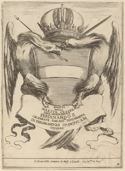 Armas con una dedicación al Gran Duque Fernando II de Stefano della Bella