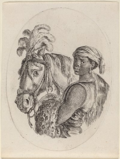 Mozo negro con un caballo árabe de Stefano della Bella