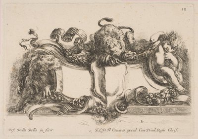 Cartucho Conteniendo un Escudo Vacío Coronado por un León y Enmarcado por un León y un Niño, 1646 de Stefano della Bella