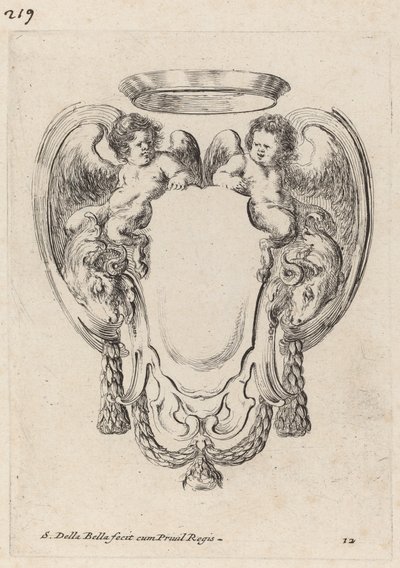 Cartucho con carneros y sátiros infantes de Stefano della Bella