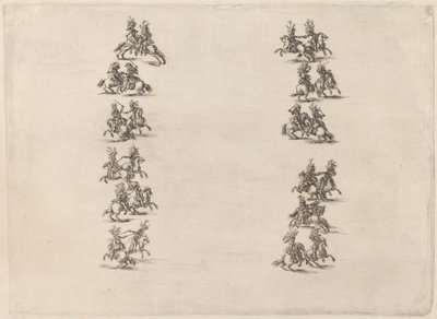 Caballeros luchando en dos columnas, 1652 de Stefano della Bella