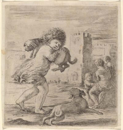 Niño llevando un cachorro de Stefano della Bella