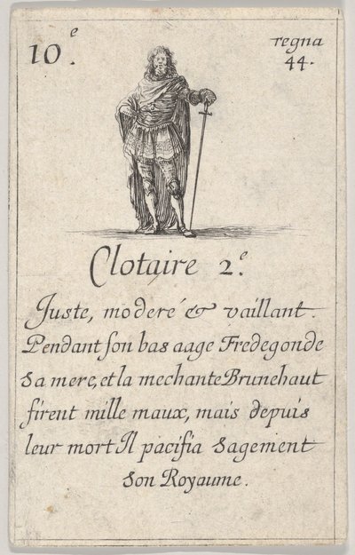 Clotario II. Justo, moderado..., del Juego de los Reyes de Francia, 1644 de Stefano della Bella