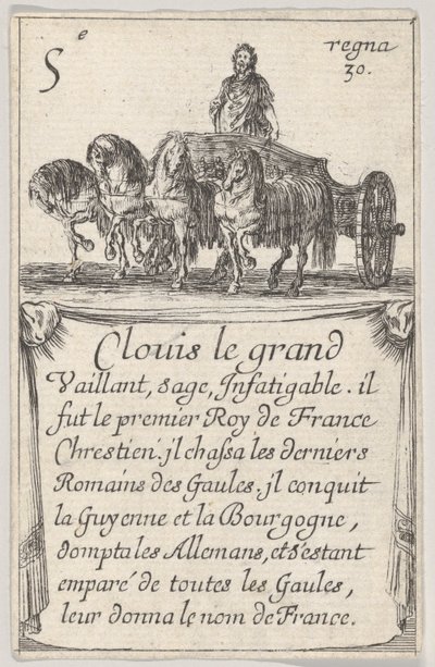 Clovis el grande Vaillant, sabio..., del Juego de los Reyes de Francia Jeu des Rois de F..., 1644 de Stefano della Bella