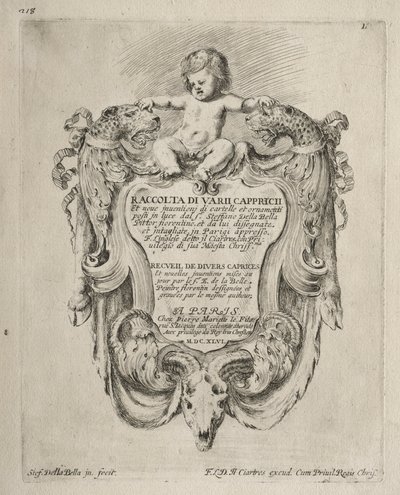Colección de varios caprichos y nuevos diseños de cartuchos y ornamentos: No 1, Página del título de Stefano della Bella