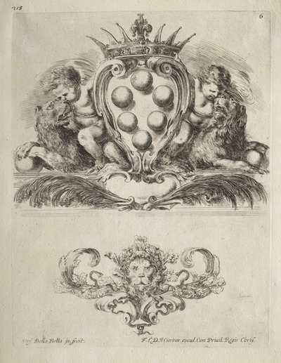 Colección de varios caprichos y nuevos diseños de cartuchos y ornamentos: No. 6 de Stefano della Bella