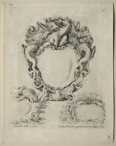 Colección de varios caprichos y nuevos diseños de cartuchos y ornamentos: No. 9 de Stefano della Bella