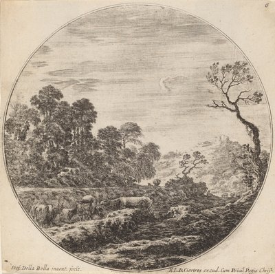 Vacas pastando en un valle, 1646 de Stefano della Bella