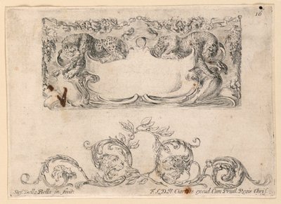 Escudo, Rinceaux, No. 16 de "Raccolta di varii cappriccii et nove inventioni di cartelle et ornamenti" de Stefano della Bella