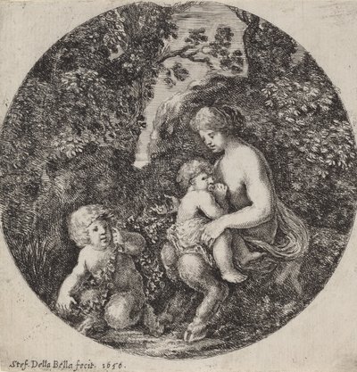 Sátiro femenino amamantando a un niño en un paisaje boscoso, 1656 de Stefano della Bella
