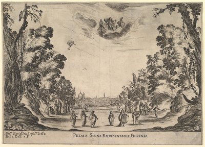 Primera escena, en Florencia, de El matrimonio de los dioses de Stefano della Bella