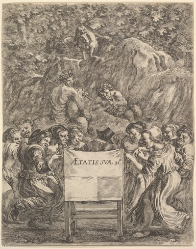 Frontispicio para Las obras de Scarron, el poeta sentado en una silla..., 1649 de Stefano della Bella
