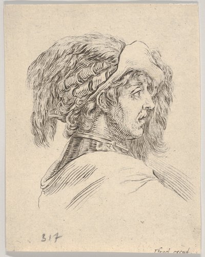 Cabeza de un hombre sin barba, girada en perfil a la derecha, de Diversas cabezas y figuras, 1650 de Stefano della Bella