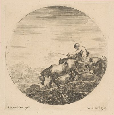 Pastor a Caballo Conduce Animales de Stefano della Bella