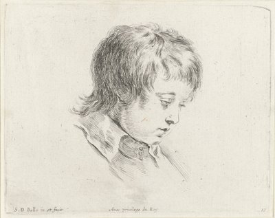 Cabeza de un hombre joven, mirando hacia abajo a la derecha
Los principios del dibujo (título de la serie)
I principii del disegno (título de la serie) de Stefano della Bella