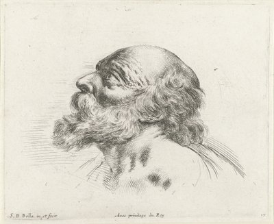 Cabeza de un anciano calvo con barba, de perfil a la izquierda (posiblemente San Pedro)
Los principios del dibujo (título de la serie)
I principii del disegno (título de la serie) de Stefano della Bella