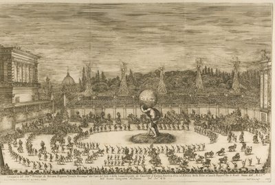 Il mondo festeggiante, balletto a cavallo con motivo de la boda de Cosimo de Medici con M de Stefano della Bella