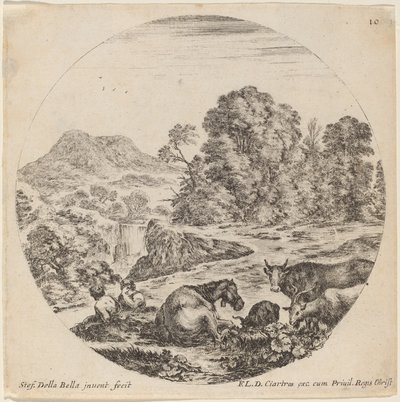 Paisaje con animales y dos pastores sentados, 1646 de Stefano della Bella