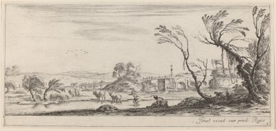 Paisaje con campesino preparándose para cruzar un arroyo, en o antes de 1647 de Stefano della Bella