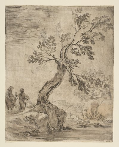 Paisaje con dos mujeres, una montada en un burro, ca. 1660 de Stefano della Bella