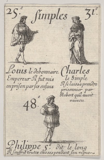 Luis el Piadoso... Carlos el Simple, del Juego de los Reyes de Francia Jeu des Rois, 1644 de Stefano della Bella