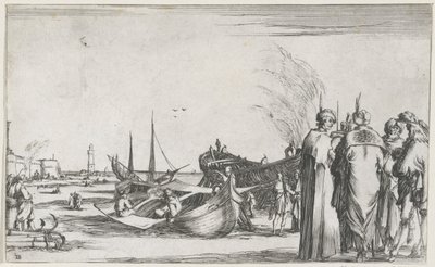 Hombres en conversación en el muelle Espectáculos marítimos (título de la serie) Suite de huit marines (título de la serie) de Stefano della Bella