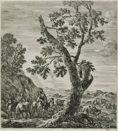 Campesina montada con un niño en sus brazos, placa seis de Las seis grandes vistas de Roma y la Campagna de Stefano della Bella