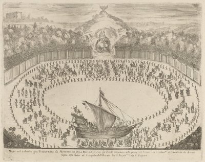 Desfile con un carro en forma de barco de Stefano della Bella