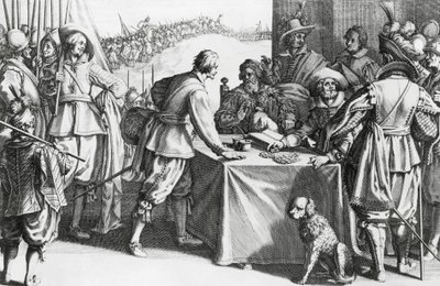 Pago a mercenarios, grabado de Stefano della Bella (1610-1664) de Stefano della Bella