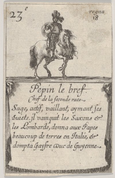Pepin el Breve Jefe de la segunda raza..., del Juego de los Reyes de Francia Jeu des Ro..., 1644 de Stefano della Bella