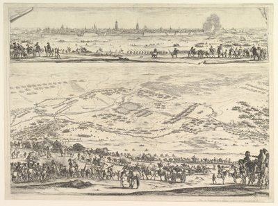 Plano y vista del sitio de Arras: parte inferior de la placa con una vista topográfica con..., 1641 de Stefano della Bella