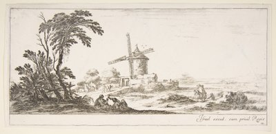 Placa 10: una familia en el centro del primer plano, varias figuras y caballos en el fondo medio, a..., ca. 1641 de Stefano della Bella