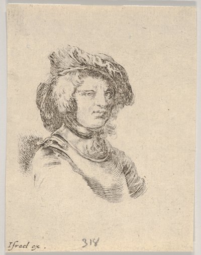Lámina 11: busto de un hombre con gorra mirando hacia la derecha, de Various heads a..., 1650 de Stefano della Bella