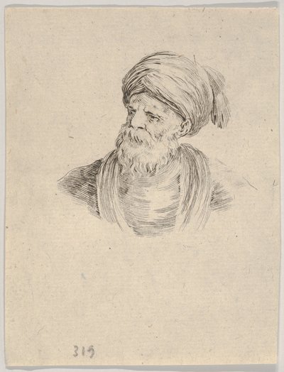 Placa 12: busto de un anciano turco con turbante, mirando hacia la izquierda, de Varios..., 1650 de Stefano della Bella