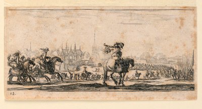 Placa 12, de "Desseins de Queleques Conduites de Troupes, Canons, et Ataques de Villes" de Stefano della Bella