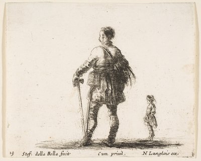 Placa 19: un noble polaco en traje de corte, de pie en el centro, visto desde atrás, ca. 1644-47 de Stefano della Bella