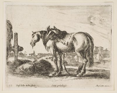 Placa 22: caballo de tiro, de Diversos animales, ca. 1641 de Stefano della Bella