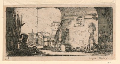 Placa 2, de "Desseins de Queleques Conduites de Troupes, Canons, et Ataques de Villes" de Stefano della Bella