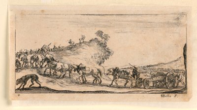 Placa 4, de "Desseins de Queleques Conduites de Troupes, Canons, et Ataques de Villes" de Stefano della Bella