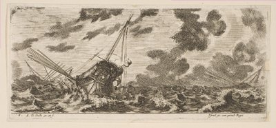 Placa 6: tres barcos en una tormenta, de Diversos embarques Divers embarquements de Stefano della Bella