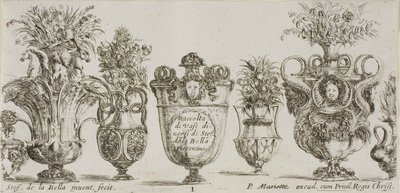 Plato uno de la colección de varios jarrones de Stefano della Bella
