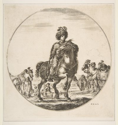 Jinete polaco mirando a la derecha, una composición circular, de Figuras a caballo, ca. 1651 de Stefano della Bella