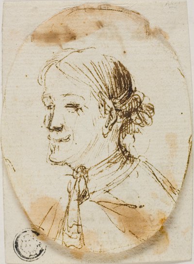 Retrato Busto de hombre con corbata (anverso); Boceto de silla de montar (reverso) de Stefano della Bella