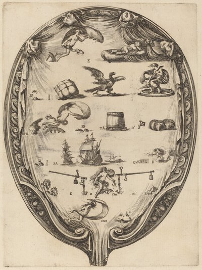 Pantalla que representa el Rebus italiano de la Fortuna de Stefano della Bella